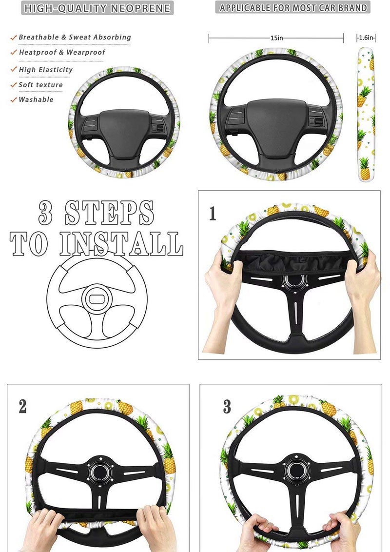 AFPANQZ Stylish Pineapples Car Seat Covers Full Set with Steering Wheel Cover/Gear Shift Knob Cover/Car Handbrake Cover/Seat Belt Shoulder Pads/Cup Holder Universal 11 Piece Gift Black Green - Image 5