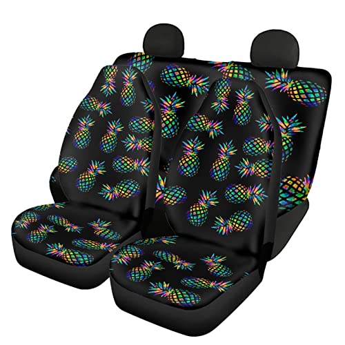 AFPANQZ Stylish Pineapples Car Seat Covers Full Set with Steering Wheel Cover/Gear Shift Knob Cover/Car Handbrake Cover/Seat Belt Shoulder Pads/Cup Holder Universal 11 Piece Gift Black Green - Image 2