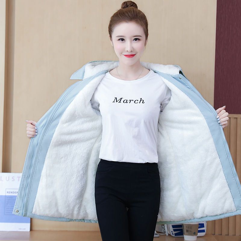 2023 Womens Padded Trench Coat Slim Fit Hooded Sky blue [fleece-lined quilted]]