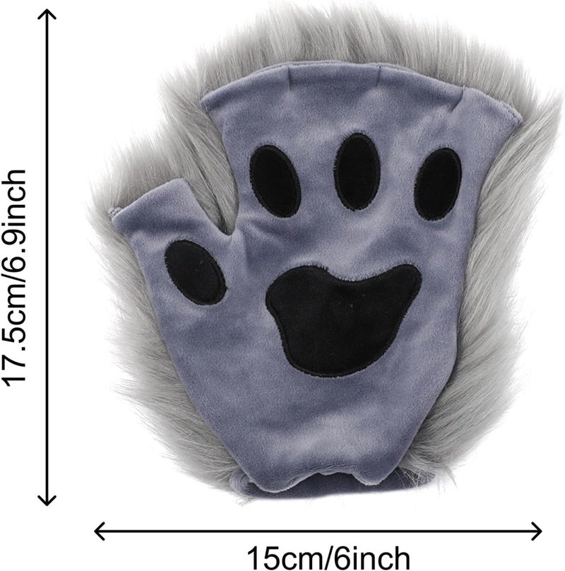 Odowalker Wolf Fox Costume, Wolf Fox Tail Clip Ears and Gloves Set Halloween Costume Accessories Party Supplies Halloween Christmas Party Costume for Women Kids | Grey Plush Animal Cosplay Accessories, Halloween Christmas Party Wear for Women, Accessories Supplies, 4 Pcs - Image 3