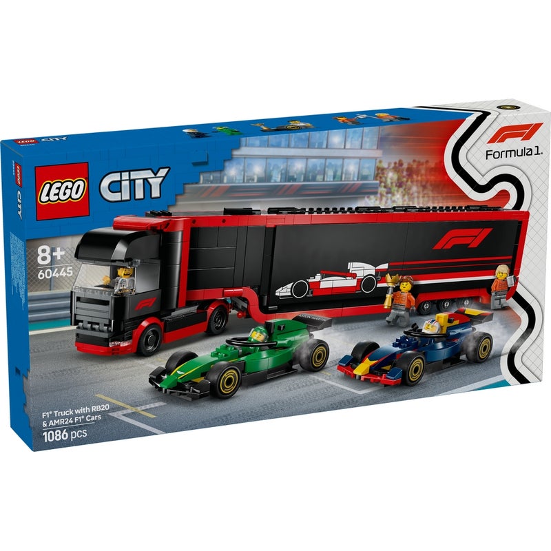 LEGO - City F1 Truck with RB20 & AMR24 F1 Cars 1086 Pieces - 60445 - Image 1