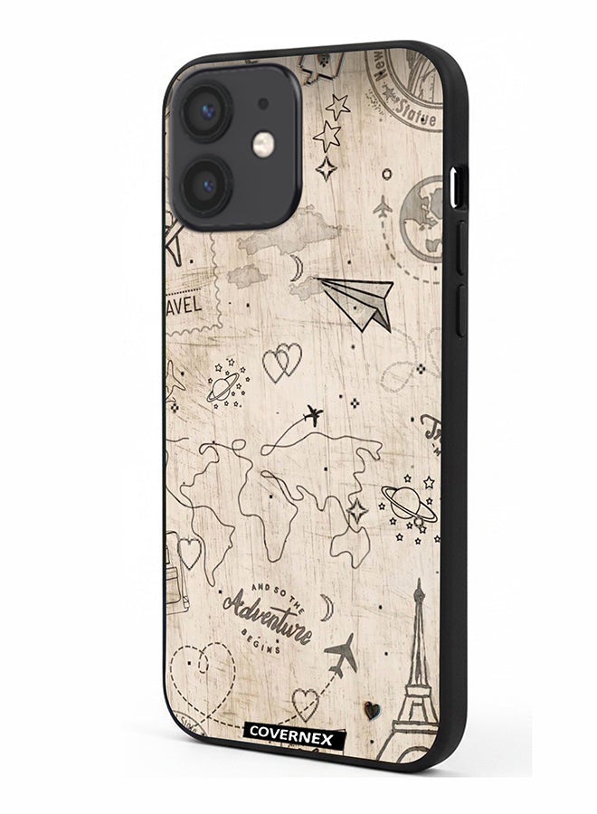 Covernex Apple iPhone 12 Mini Protective Case Cover Printed Featuring Wonderlust Sketch World Map - Image 1