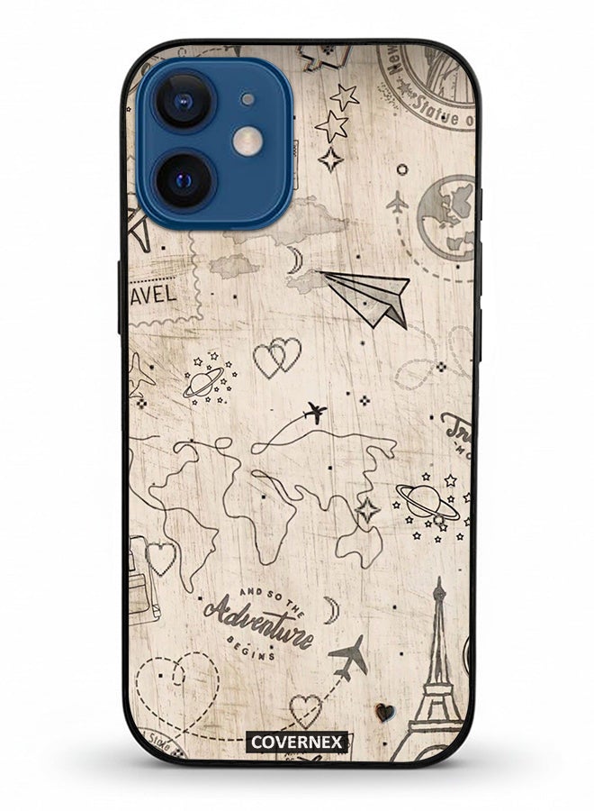 Covernex Apple iPhone 12 Mini Protective Case Cover Printed Featuring Wonderlust Sketch World Map - Image 2