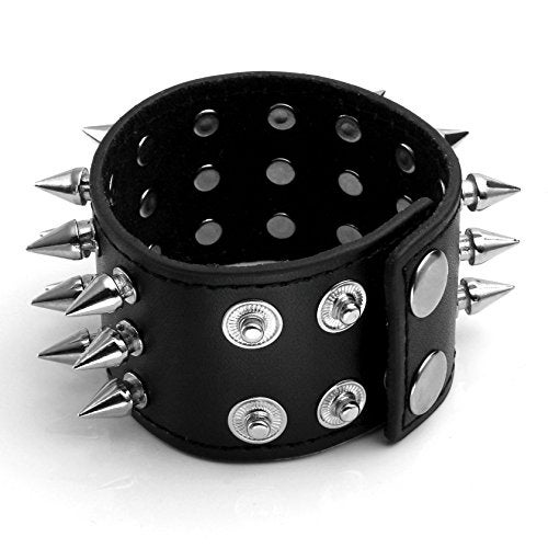 MILAKOO Unisex Black Metal Spike Studded Punk Rock Biker Wide Strap Leather Bracelet Chain Wristband Adjustable - Image 5
