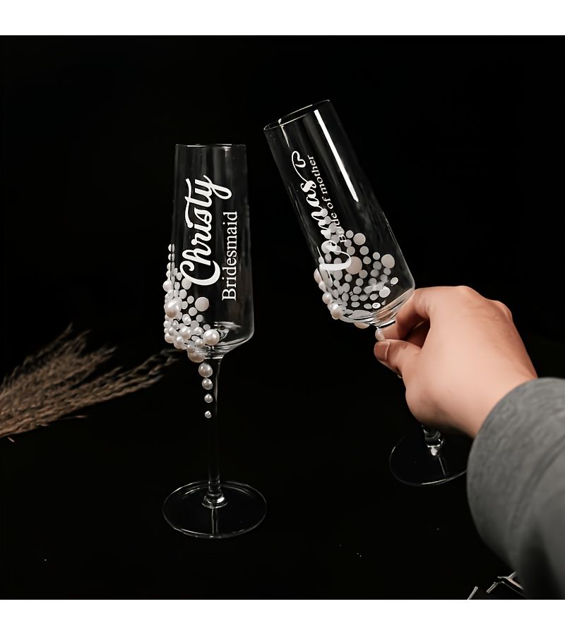 Wedding Party Wine Glass Design 10 For Bridesmaids Bride Maid Of Honor And Mothers Made Of Glass Hand Wash Recommended Pearl Trim - Image 3