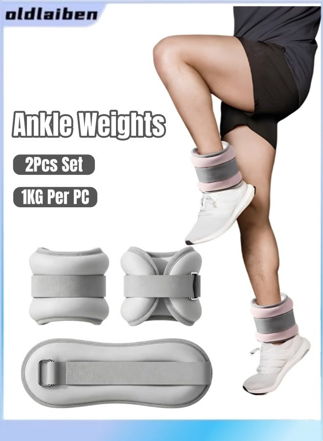 oldlaiben 2Pcs Ankle Weights Leg Arm Weights Wrist Weights with Adjustable Strap Wearable Ankle Weights Strength for Jogging, Running, Walking, Fitness, Gym Workout-2KG Pair (Grey) - Image 1