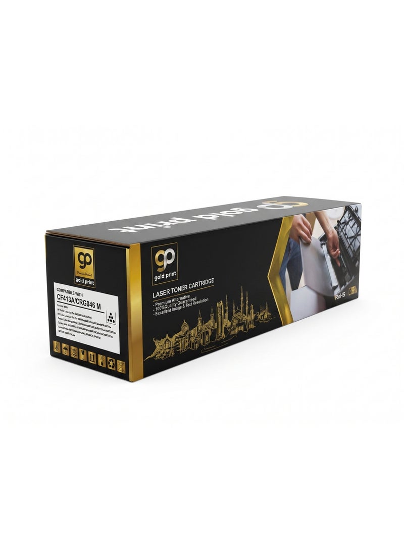طباعة الذهب Gold Print Premium Toner Cartridge Universal Toner CF413A  CRG046 Magenta, Compatible for HP Color LaserJet Pro M452dw, 452dn, 452nw, HP Color LaserJet Pro MFPM477fnw, M477fdn, M477fdw, MFP M377dw, Canon Color imageCLASS LBP654Cdw, MF735Cdw, MF731Cdw, MF733Cdw, Canon Color I-SENSYS LBP654Cx, 653Cdw, MF732Cdw, 734Cdw, 735Cx, Canon Satera MF731Cdw, LBP654C, LBP652C, LBP651C, MF735Cdw, MF733Cdw, HP Color For Use With: HP LaserJet Enterprise and Canon printer (Japan Powder) - Image 1