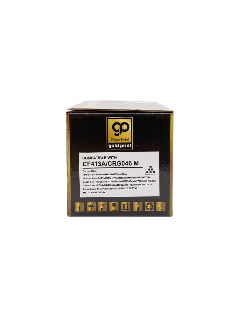 طباعة الذهب Gold Print Premium Toner Cartridge Universal Toner CF413A  CRG046 Magenta, Compatible for HP Color LaserJet Pro M452dw, 452dn, 452nw, HP Color LaserJet Pro MFPM477fnw, M477fdn, M477fdw, MFP M377dw, Canon Color imageCLASS LBP654Cdw, MF735Cdw, MF731Cdw, MF733Cdw, Canon Color I-SENSYS LBP654Cx, 653Cdw, MF732Cdw, 734Cdw, 735Cx, Canon Satera MF731Cdw, LBP654C, LBP652C, LBP651C, MF735Cdw, MF733Cdw, HP Color For Use With: HP LaserJet Enterprise and Canon printer (Japan Powder) - Image 3