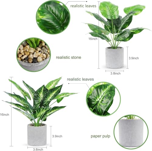 WUKOKU 2pcs Fake Plants Medium Artificial Tropical Plants Indoor for Home Bathroom Bedroom Kitchen Office Desk Decor - Image 2