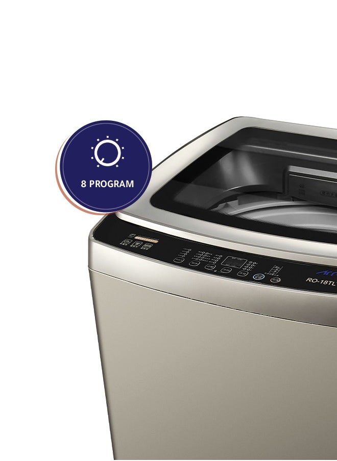 Arrow - 18KG Top Loading Washing Machine with Pump, 8 Programs, Silver Color, Child Lock, Tempered Glass Top Lid | Model No: RO-18TLT - Image 1
