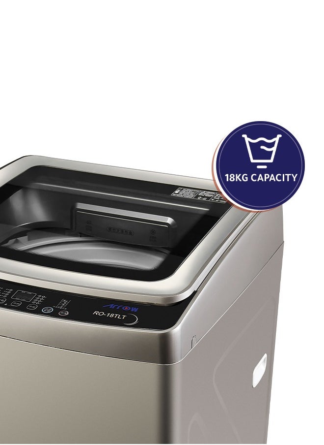 Arrow - 18KG Top Loading Washing Machine with Pump, 8 Programs, Silver Color, Child Lock, Tempered Glass Top Lid | Model No: RO-18TLT - Image 1