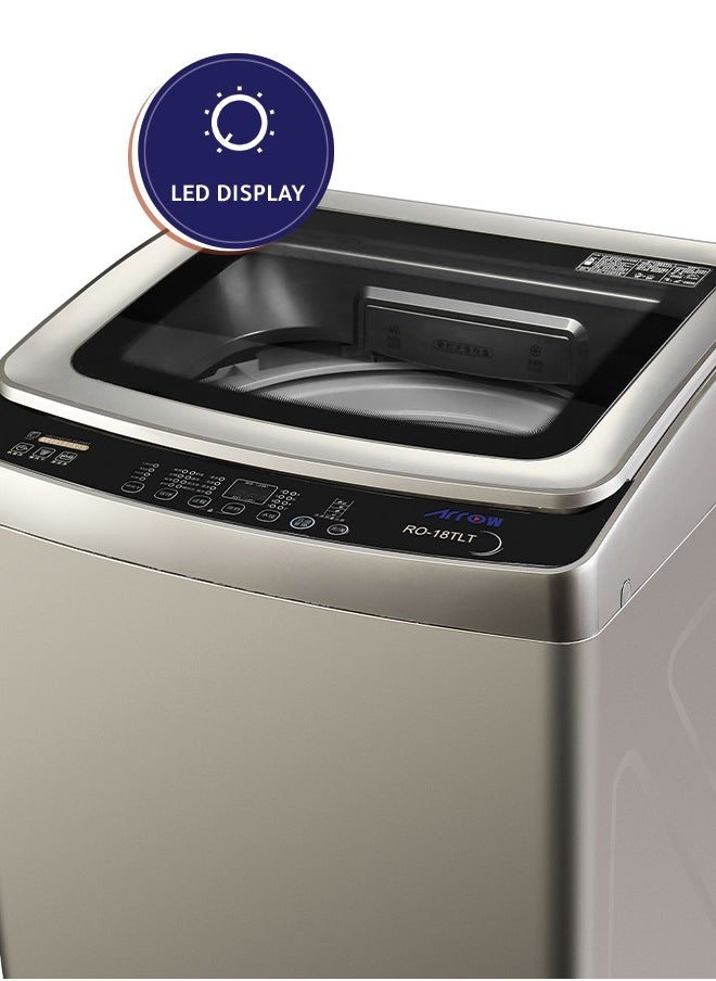 Arrow - 18KG Top Loading Washing Machine with Pump, 8 Programs, Silver Color, Child Lock, Tempered Glass Top Lid | Model No: RO-18TLT - Image 1