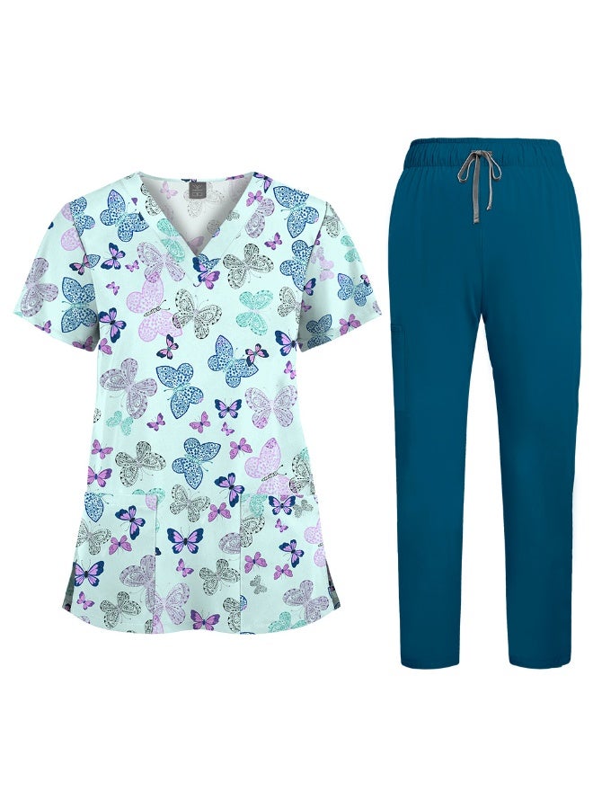 NIBEMINENT Floral Print Nursing Scrubs Tops Hospital Scrubs Uniforms Short Sleeve Hospital Uniforms Women Nursing Scrubs - Image 1