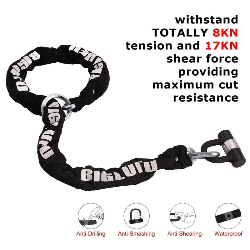 BIGLUFU Motorcycle Chain Locks, Heavy Duty Security Chains, 100cm Long, Cut Proof 12mm Square Chain with 4Keys U Lock for Motorbike, Bike, Generator, Gates, Bicycle, Scooter - Image 2
