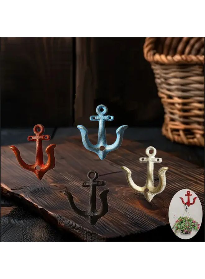 Blue Vintage Cast Iron Anchor Wall Hooks Set of 2 for Coats Towels Home Decor - Image 2