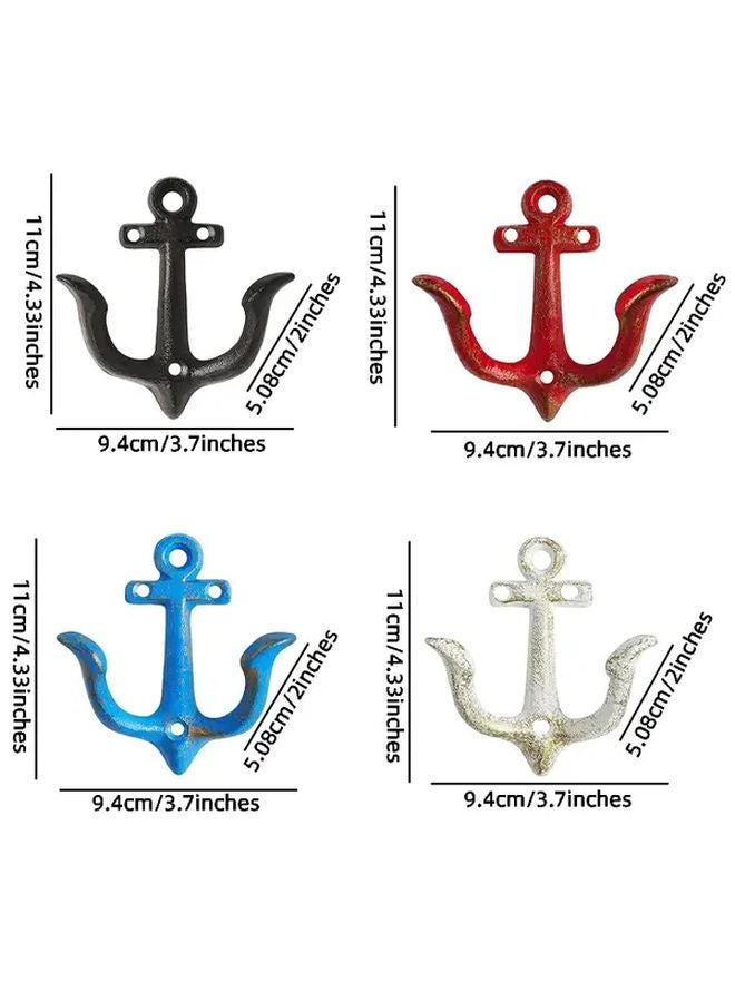 Blue Vintage Cast Iron Anchor Wall Hooks Set of 2 for Coats Towels Home Decor - Image 4