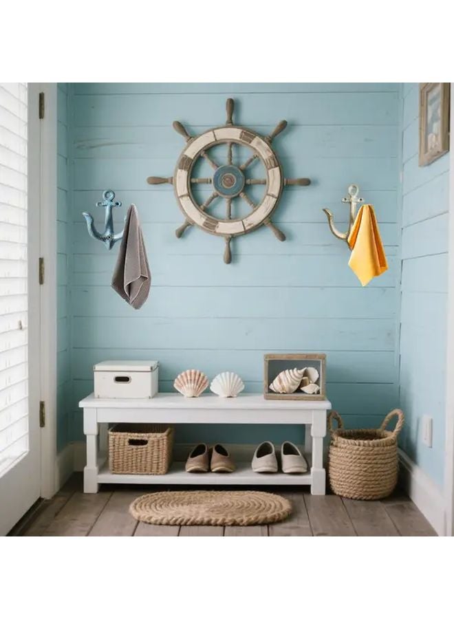 Blue Vintage Cast Iron Anchor Wall Hooks Set of 2 for Coats Towels Home Decor - Image 3