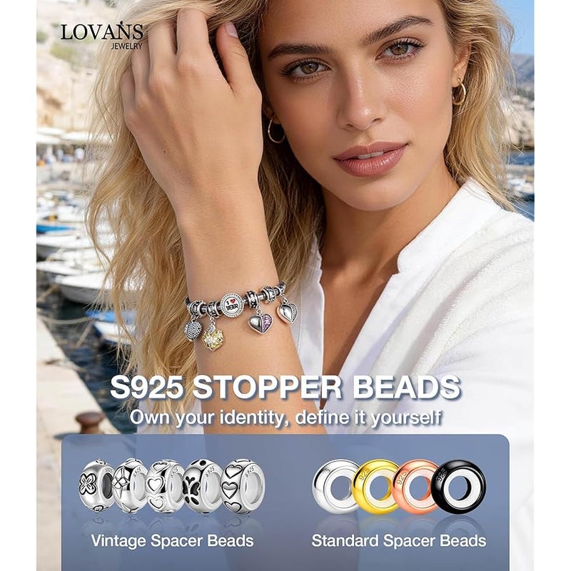 لوفانز Lovans 925 Sterling Silver Spacer Beads for European Charms Bracelet Charms fit DIY Snake Charm Bracelet Charm Spacer Stopper for Women with Gift Bag - Image 2