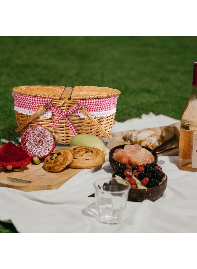 يُسلِّم سلة نزهة 10.6 بوصة × 7 بوصة × 5.9 بوصة، سلة من الخوص مع غطاء، سلة منسوجة لطيفة بمقبض، سلة تخزين مع بطانة قابلة للغسل وغطاء مزدوج، سلة نزهة من الصفصاف الطبيعي، بطانة حمراء - Image 5