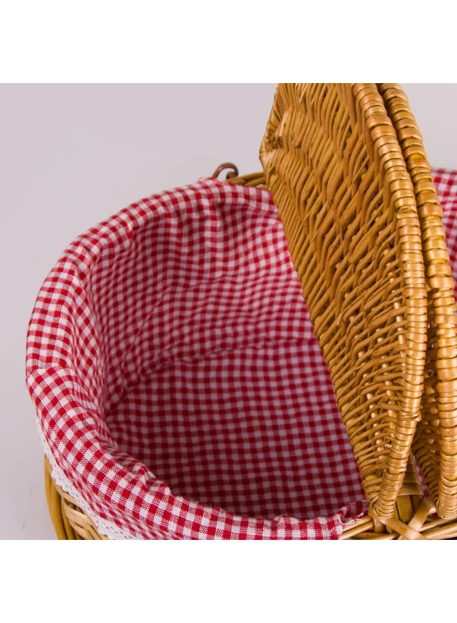 يُسلِّم سلة نزهة 10.6 بوصة × 7 بوصة × 5.9 بوصة، سلة من الخوص مع غطاء، سلة منسوجة لطيفة بمقبض، سلة تخزين مع بطانة قابلة للغسل وغطاء مزدوج، سلة نزهة من الصفصاف الطبيعي، بطانة حمراء - Image 2