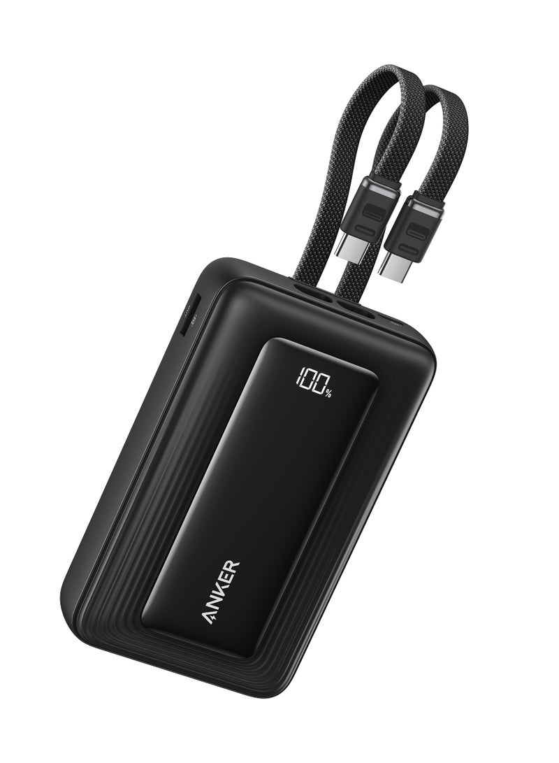 Zolo Power Bank, 10,000mAh 30W Max Fast Portable Charger with Built-in dual USB-C Cables, USB-CAndA, Battery Pack for iPhone 17/16 Series, MacBook, Galaxy (Black) - Image 1