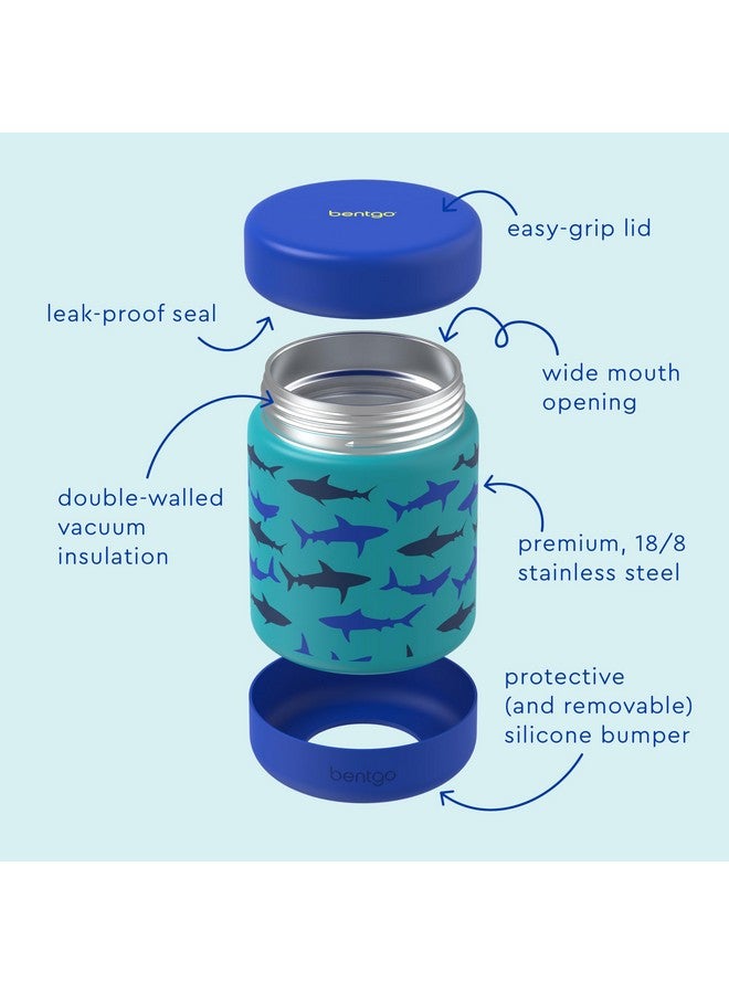 Bentgo Kids Stainless Steel Food Jar - 11oz Leak-Proof Double Insulated Hot or Cold Food Container with Removable Silicone Bumper, Dishwasher Safe, Easy Open Lid, Ages 3+ (Shark) - Image 4