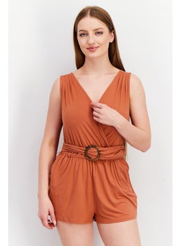 BB Dakota by Steve Madden Women Belted Surplice Neck Playsuits, Bricks  - Image 1