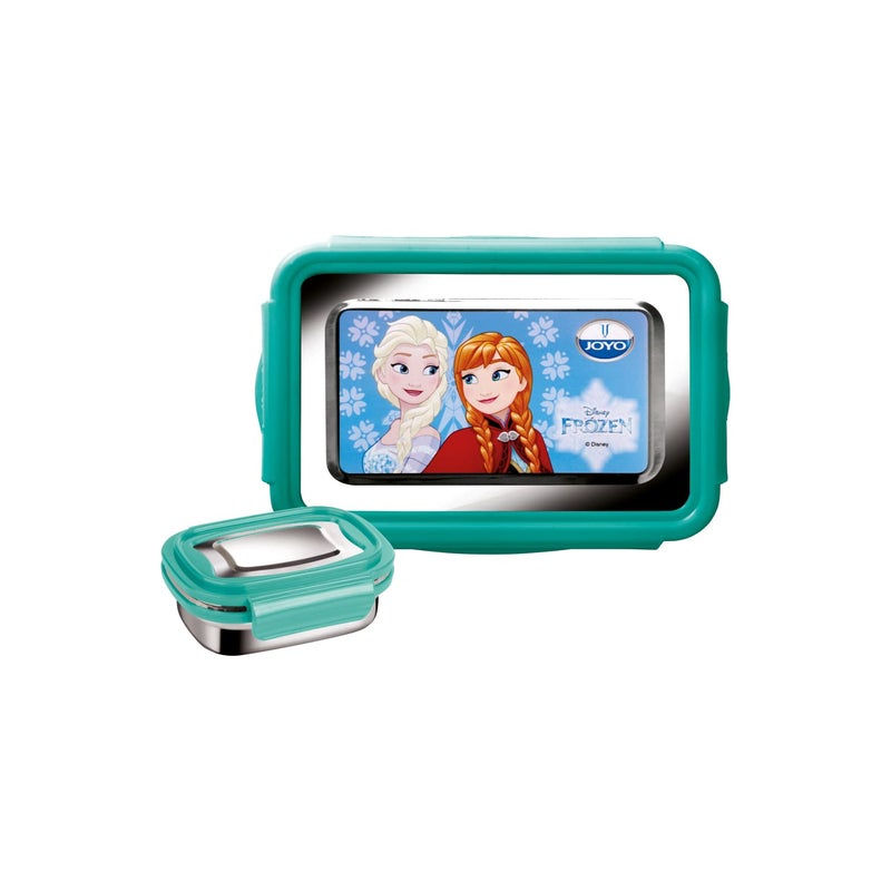 Joyo Disney Lunchmate Lunch Box with Box Inner Steel Lunch Box Big 1, Small Box with Steel Dabbi Compact Design Airtight Leakproof Lunch Box for Office,School BPA Free (Pack of 1) Frozen - Aqua Green - Image 1