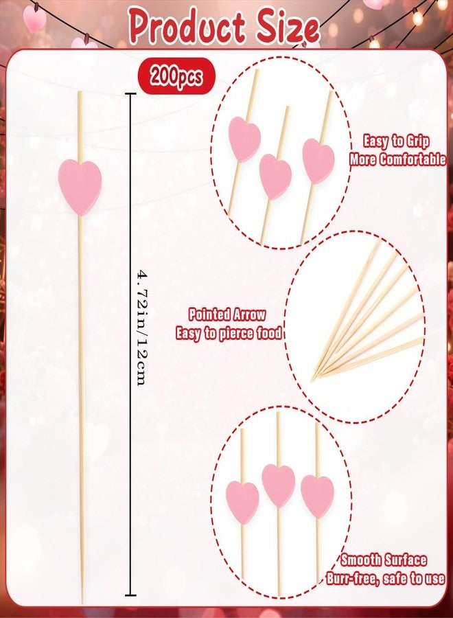 Cidenbio Pink Heart Cocktail Picks 200PCS 4.7 Inch Valentines Heart Toothpicks for Appetizers Fruits Cupcake Toppers Bamboo Valentines Drink Picks Hearts Party Decorations for Wedding Galentines Day Christmas - Image 3