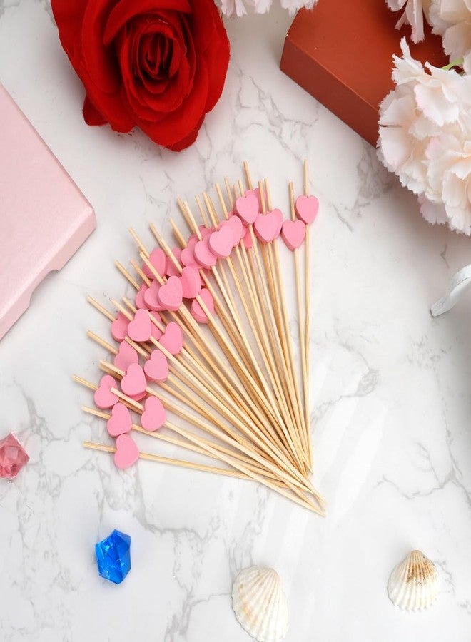 Cidenbio Pink Heart Cocktail Picks 200PCS 4.7 Inch Valentines Heart Toothpicks for Appetizers Fruits Cupcake Toppers Bamboo Valentines Drink Picks Hearts Party Decorations for Wedding Galentines Day Christmas - Image 2