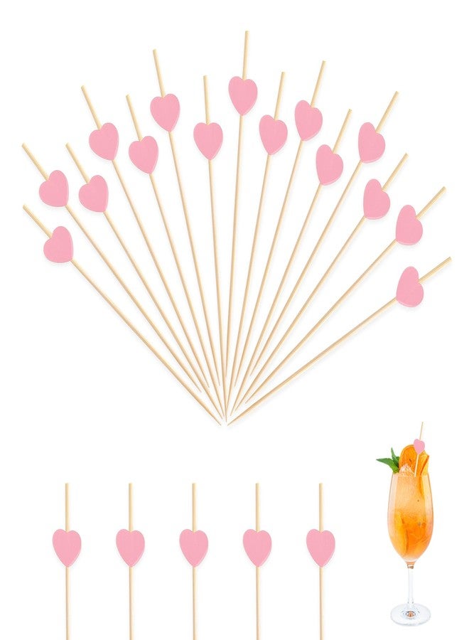 Cidenbio Pink Heart Cocktail Picks 200PCS 4.7 Inch Valentines Heart Toothpicks for Appetizers Fruits Cupcake Toppers Bamboo Valentines Drink Picks Hearts Party Decorations for Wedding Galentines Day Christmas - Image 1