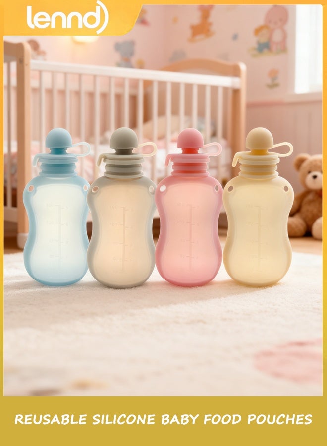 LENND Reusable Silicone Baby Food Pouches, 4 Pack Squeeze Pouches for Toddler Kids, BPA-Free Silicone Refillable Baby Food Storage, 150ML - Image 1