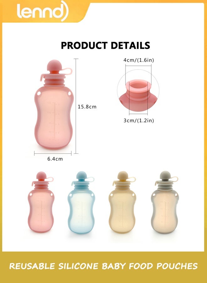 LENND Reusable Silicone Baby Food Pouches, 4 Pack Squeeze Pouches for Toddler Kids, BPA-Free Silicone Refillable Baby Food Storage, 150ML - Image 2