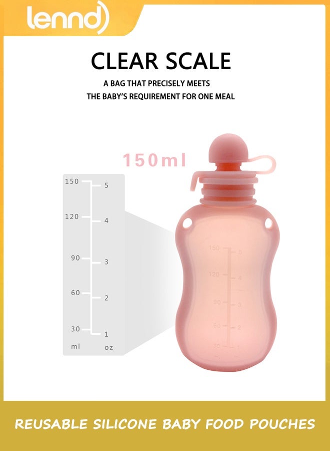 LENND Reusable Silicone Baby Food Pouches, 4 Pack Squeeze Pouches for Toddler Kids, BPA-Free Silicone Refillable Baby Food Storage, 150ML - Image 4
