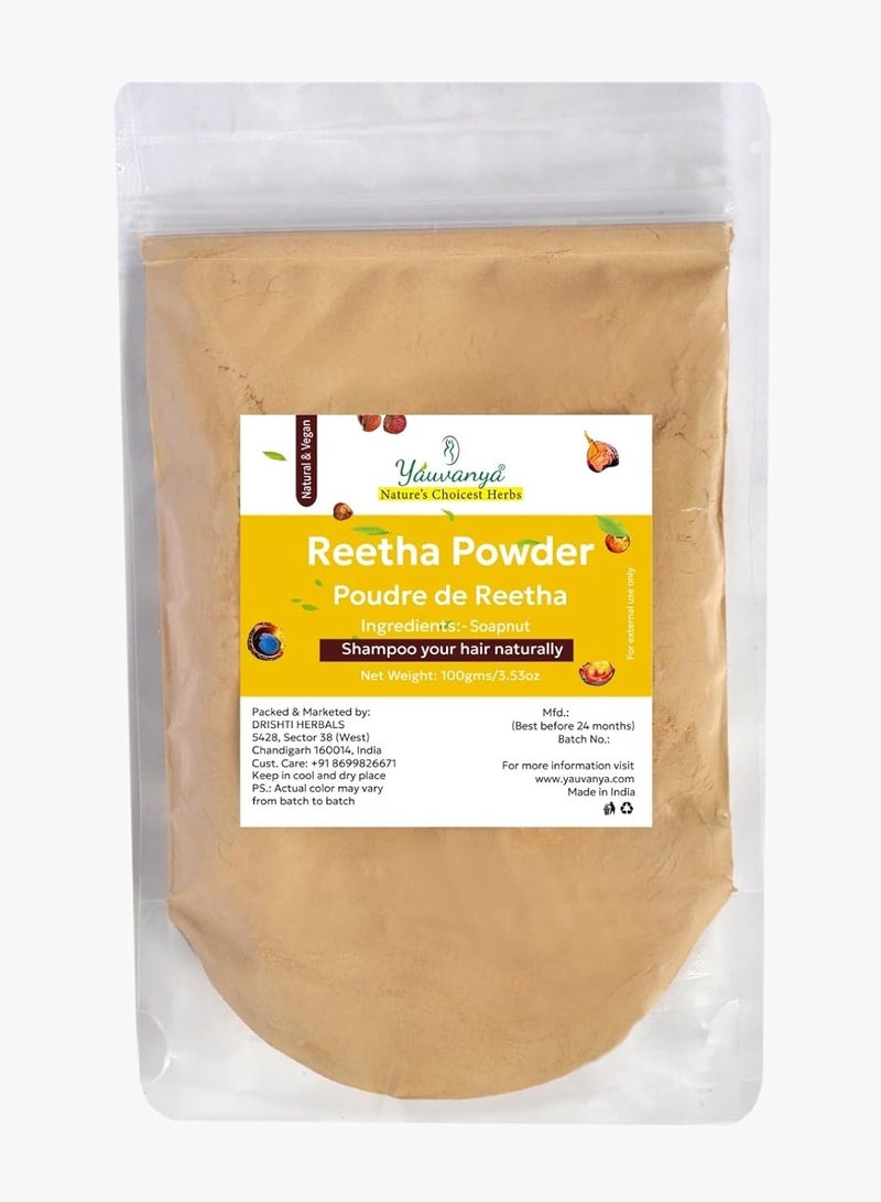 Yauvanya Reetha/Aritha/Soapnut (Sapindus mukorossi) Powder, Natural Hair Cleanser and Nourisher - 100 gms - Image 1