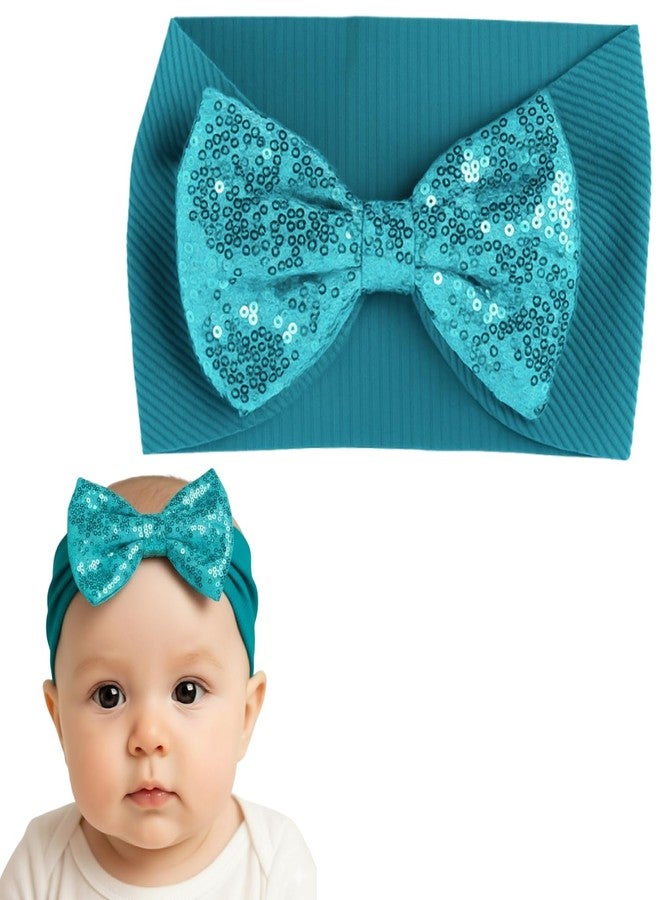 ANNACREATIONS ANNA CREATIONS 1 Pc Baby Sequin Bow Headbands – Soft Stretchy Turban Style Hairbands for Newborns & Infants – Sparkly Bows – Adorable Fashion Accessories for Baby Girls & Baby Boy (TURQUOISE) - Image 1