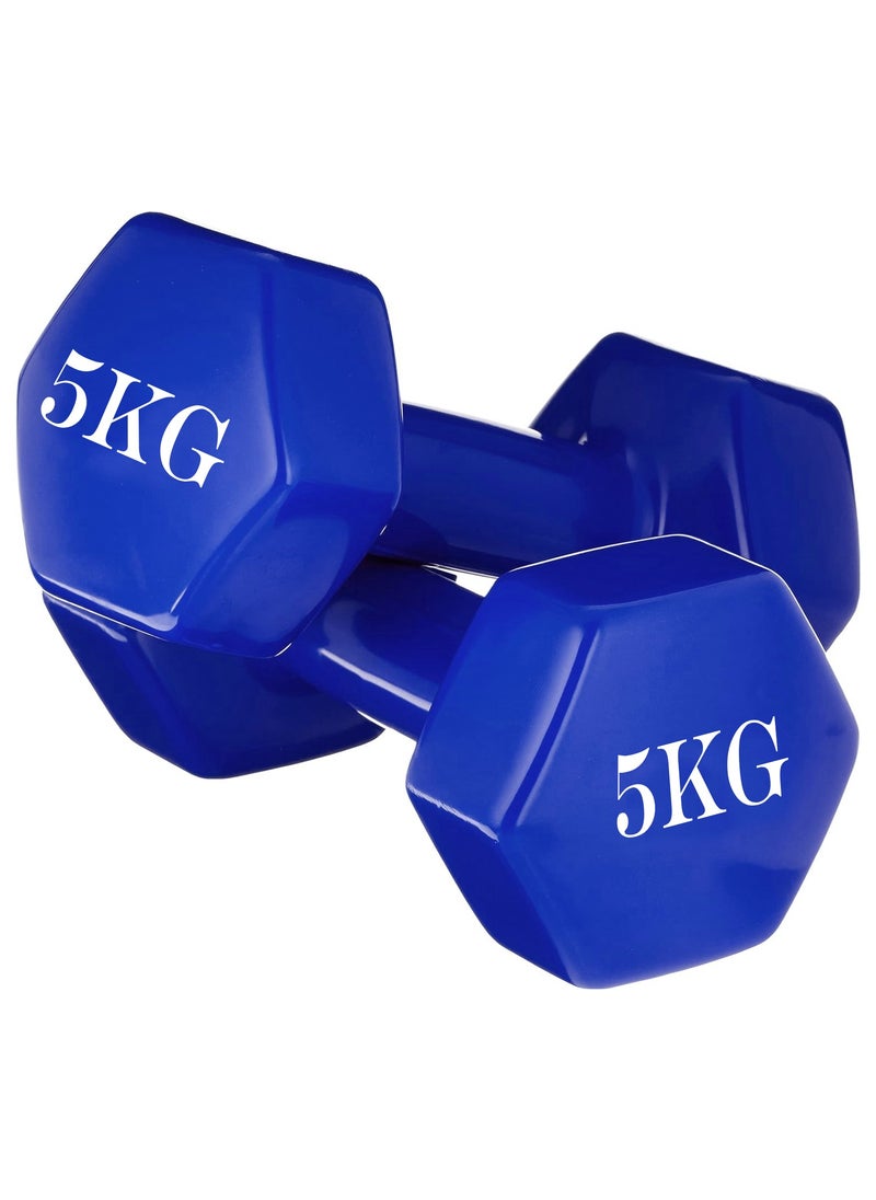 Generic Double Dumbbells Vinyl Hexagon Hand Weights For Muscle Training 5KG, Blue  - Image 1
