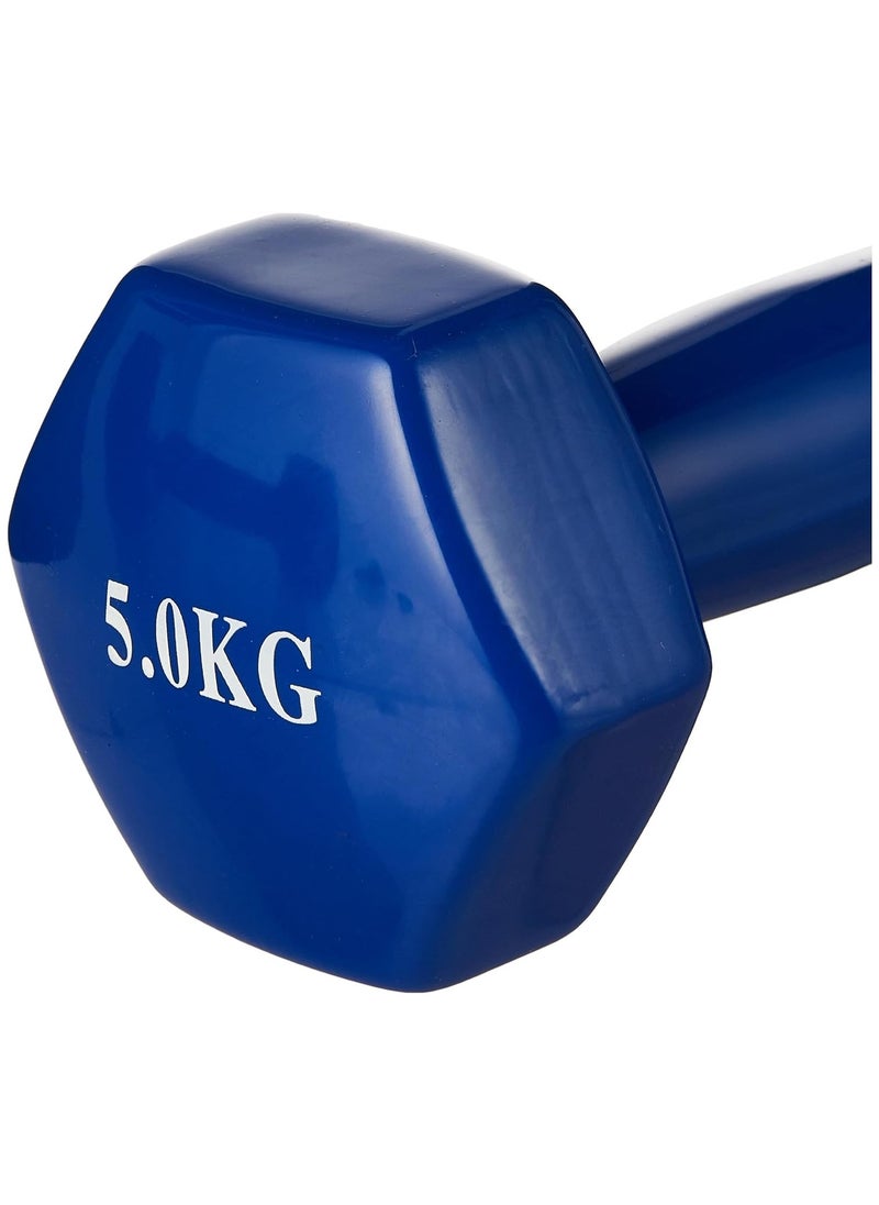 Generic Double Dumbbells Vinyl Hexagon Hand Weights For Muscle Training 5KG, Blue  - Image 4