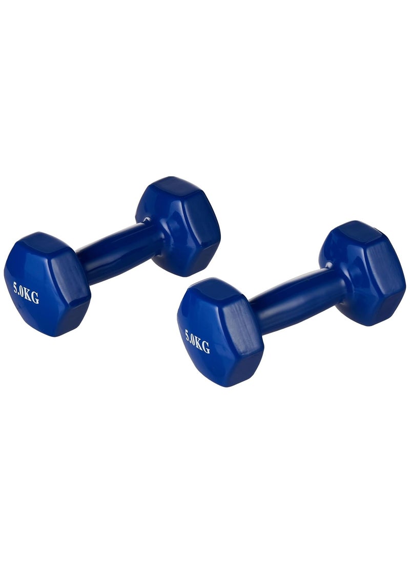 Generic Double Dumbbells Vinyl Hexagon Hand Weights For Muscle Training 5KG, Blue  - Image 5