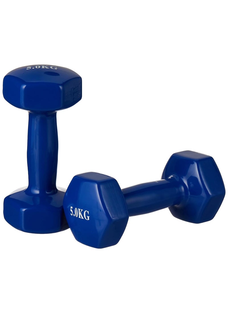 Generic Double Dumbbells Vinyl Hexagon Hand Weights For Muscle Training 5KG, Blue  - Image 3