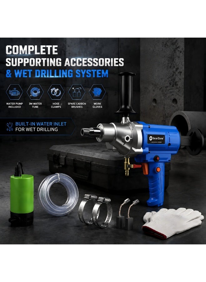 GearZone 4300W Diamond Core Drilling Machine, 1900RPM Unloaded Speed Handheld Wet Core Drill, Safety Clutch Overload Protection Concrete Hole Drilling Machine for Wall Concrete Brick - Image 4
