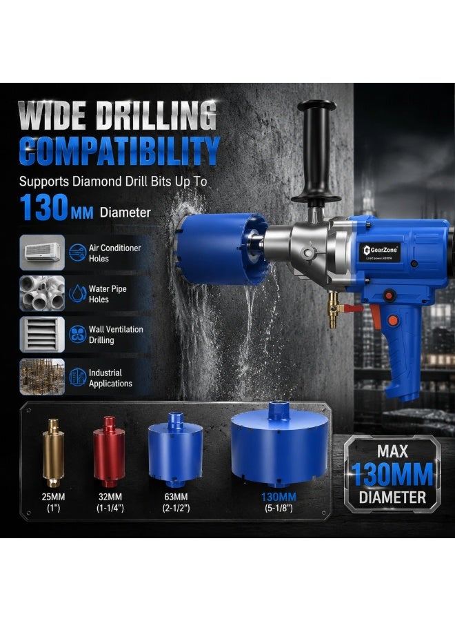 GearZone 4300W Diamond Core Drilling Machine, 1900RPM Unloaded Speed Handheld Wet Core Drill, Safety Clutch Overload Protection Concrete Hole Drilling Machine for Wall Concrete Brick - Image 3