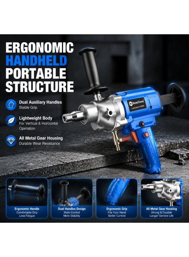 GearZone 4300W Diamond Core Drilling Machine, 1900RPM Unloaded Speed Handheld Wet Core Drill, Safety Clutch Overload Protection Concrete Hole Drilling Machine for Wall Concrete Brick - Image 5