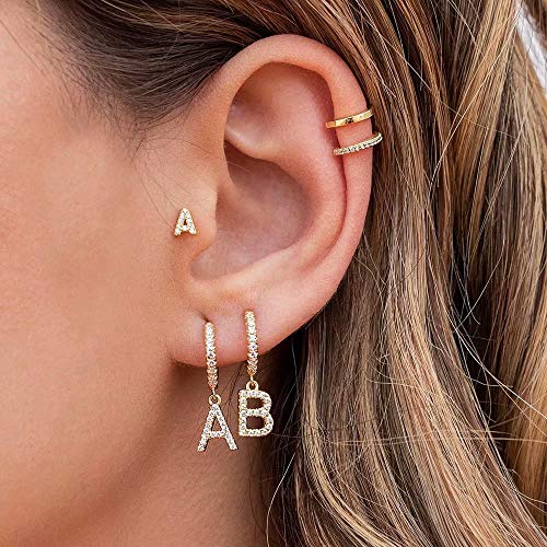 M MOOHAM Initial Earrings for Girls Gifts, 925 Sterling Silver Post 14K Gold Plated Small Huggie Hoop Earrings Letter S Initial Dangle Earrings - Image 3