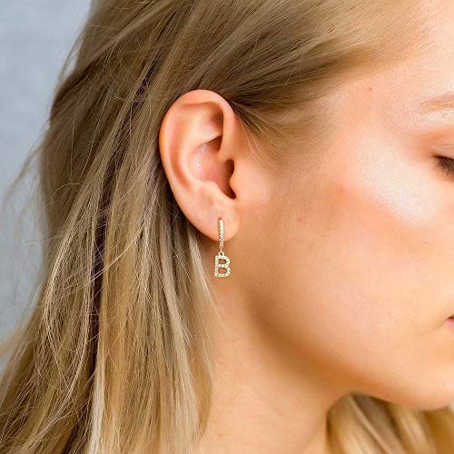 M MOOHAM Initial Earrings for Girls Gifts, 925 Sterling Silver Post 14K Gold Plated Small Huggie Hoop Earrings Letter S Initial Dangle Earrings - Image 4