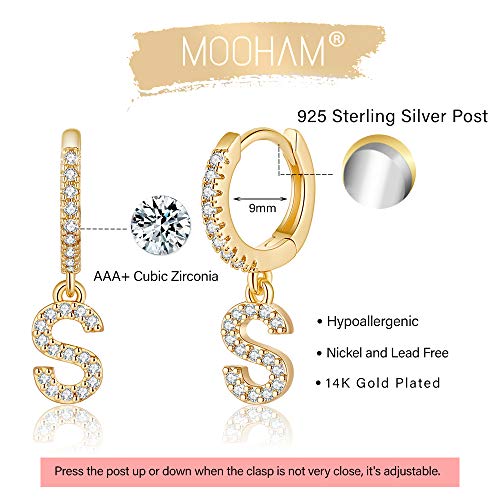 M MOOHAM Initial Earrings for Girls Gifts, 925 Sterling Silver Post 14K Gold Plated Small Huggie Hoop Earrings Letter S Initial Dangle Earrings - Image 5