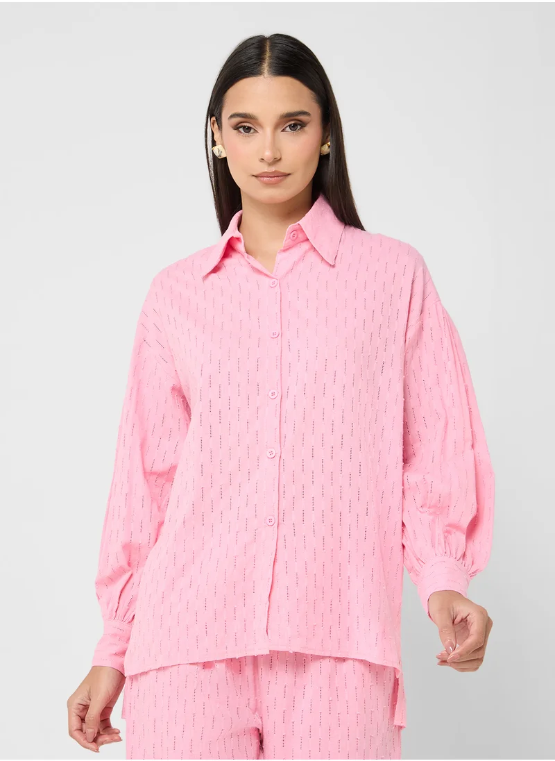 ELLA Sheer Button Down Shirt & Pant Set