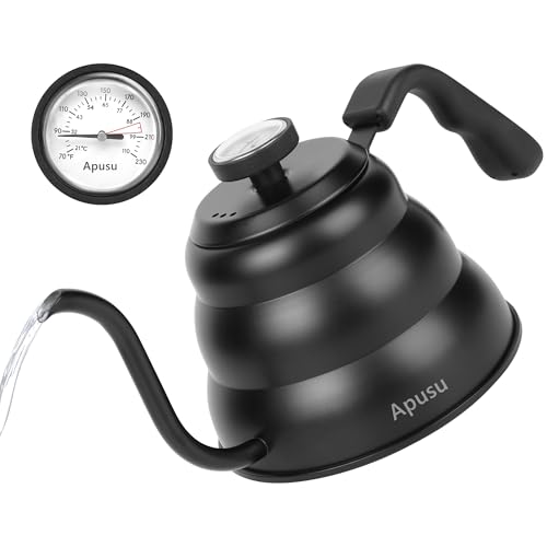 Apusu Pour Over Kettle for Manual Drip Coffee and Tea with Thermometer 28oz Gooseneck Kettle with Flow Control Stainless Steel Water Kettle for Stovetop800ml4 CupBlack1Pack - Image 1