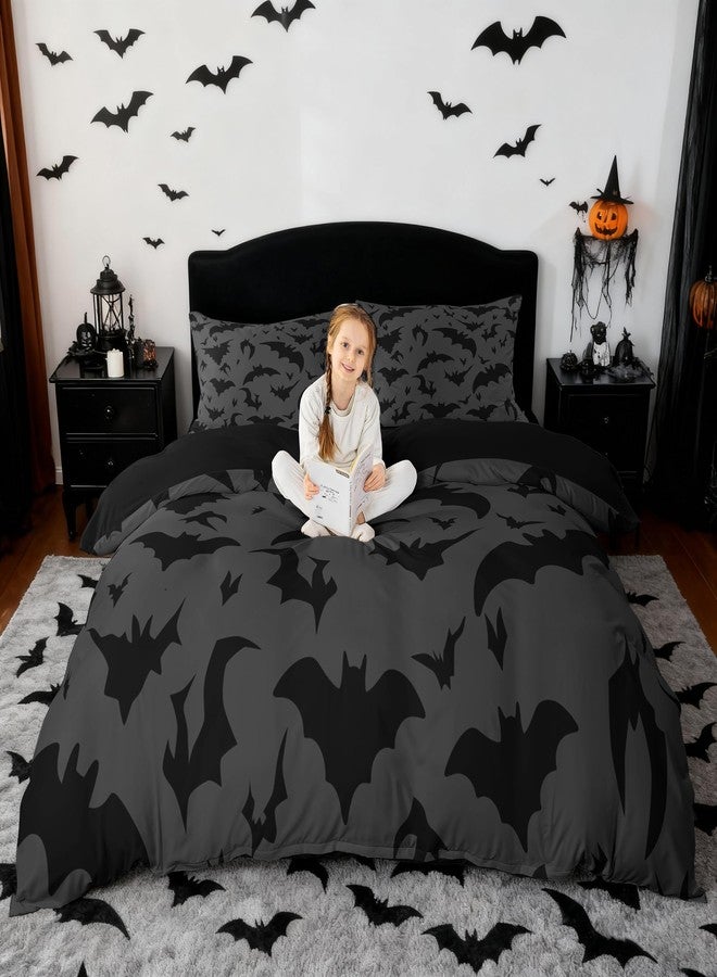 Homewish Bats Pattern Bedding Set,Night Duvet Cover for Kids Teens Boys Girls,Bats Comforter Cover Decorative Room,Black and Gray Quilt Cover with 2 Pillowcases,King Size(No Comforter) - Image 1