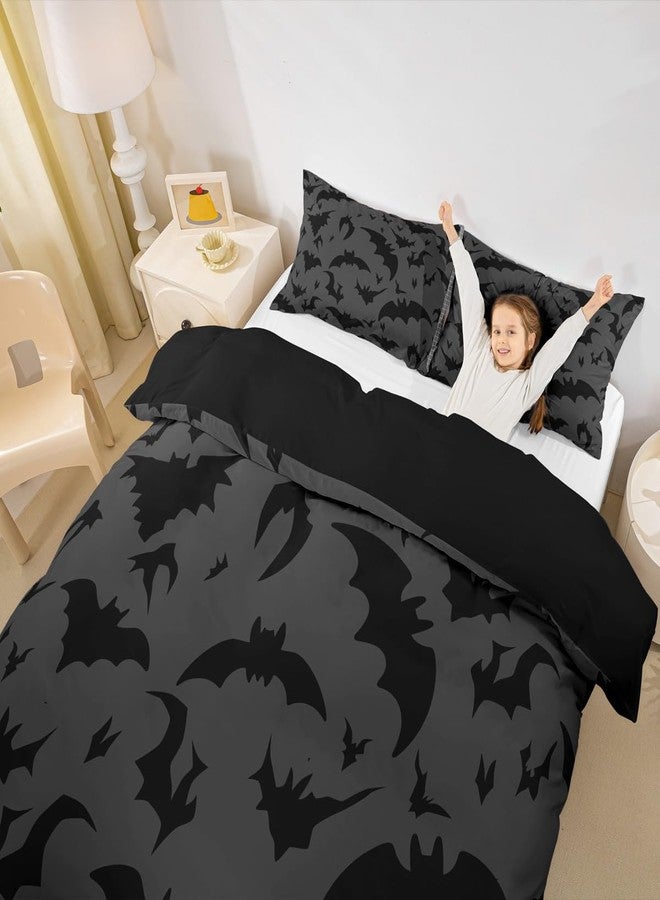 Homewish Bats Pattern Bedding Set,Night Duvet Cover for Kids Teens Boys Girls,Bats Comforter Cover Decorative Room,Black and Gray Quilt Cover with 2 Pillowcases,King Size(No Comforter) - Image 3